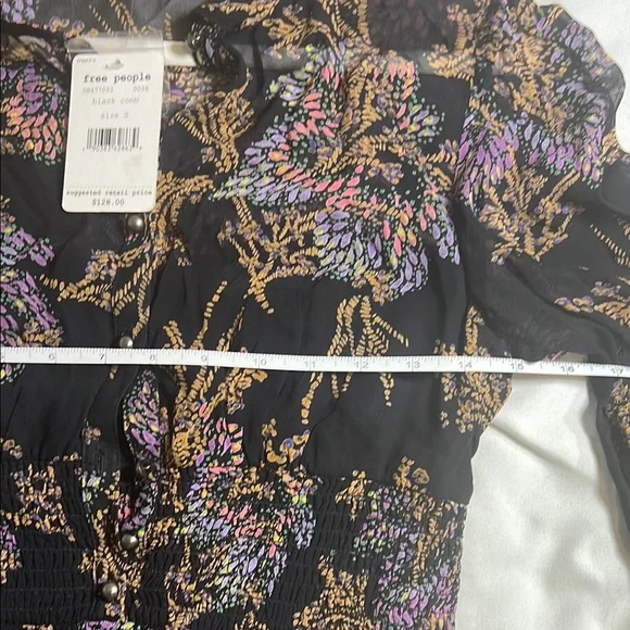 Free people Long sleeve black print Ruffled Tiered Dress size S - Picture 9 of 11